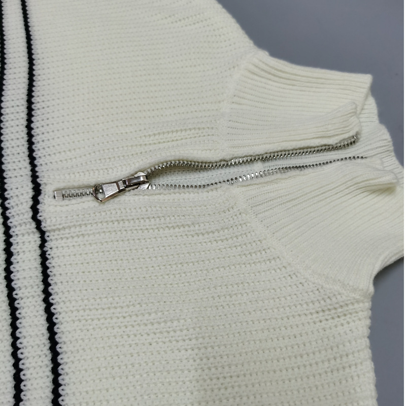 2024 Autumn/Winter New Women's High Collar Striped Color blocked Long Sleeve Zipper Pullover Knitted Sweater