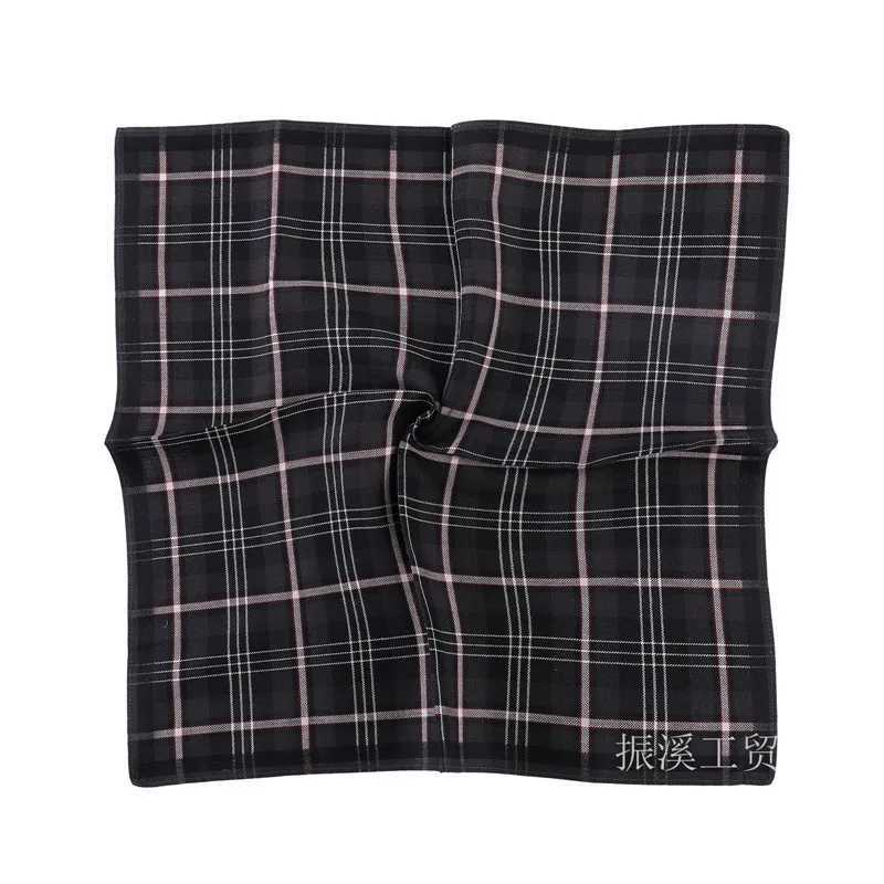 3Pcs 43x43cm 100% cotton black gray English striped checkered mens pocket wedding party business handle W240921