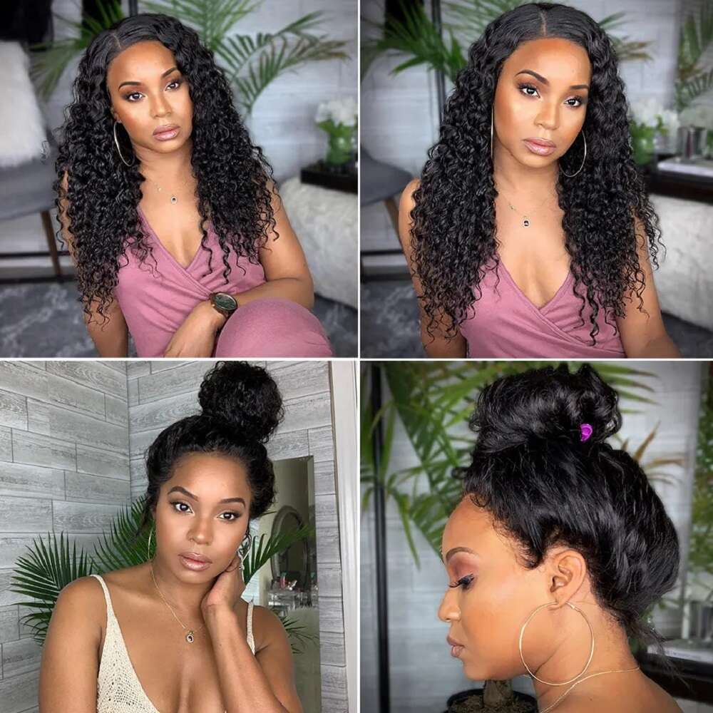 13x4 Kinky Frontal Human Hair For Women Pre Plucked Water Wave 4x4 Transparent Lace Closure Curly Wigs