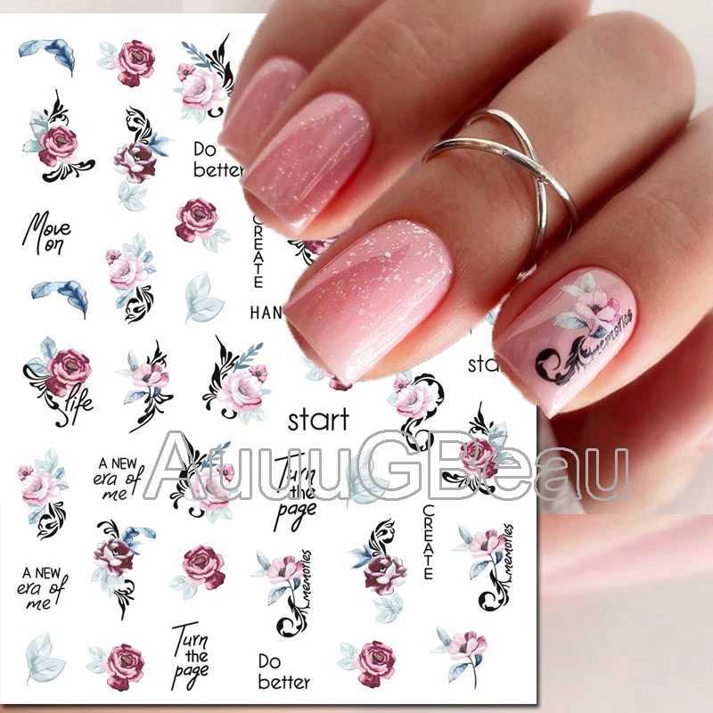 3D nail art adhesive slider sticker pink peony frog flower Buds letter sticker used for nail decoration handmade techniques beauty stickers W240823