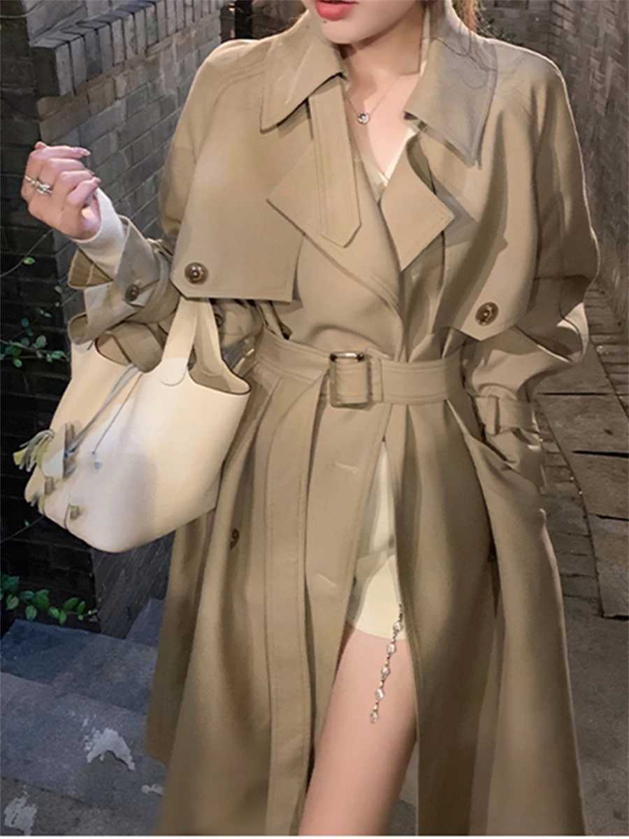 Long Trench Women Autumn Winter 2022 New Double Breasted Belted Loose Korean Jacket Office Lady Outerwear Female Fashion CoatsX240921