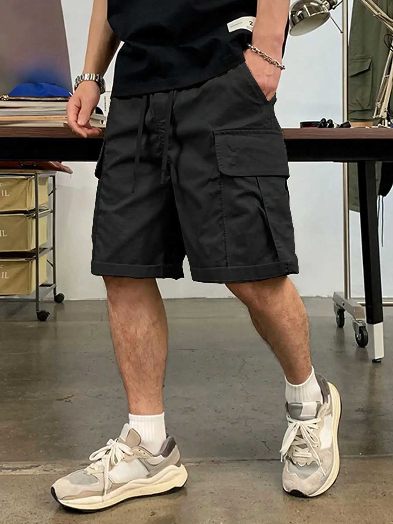 Mens Drawstring Cargo Short Pants Lightweight Big Flap Pocket Loose Trendy Shorts Mens Work Pants OutdoorsX240921
