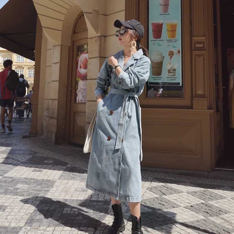 Womens Denim Trench Coat New Spring And Autumn Loose Denim Coats Windbreaker Fashion Wild Long Trench Coat Female Manteau FemmeX240921