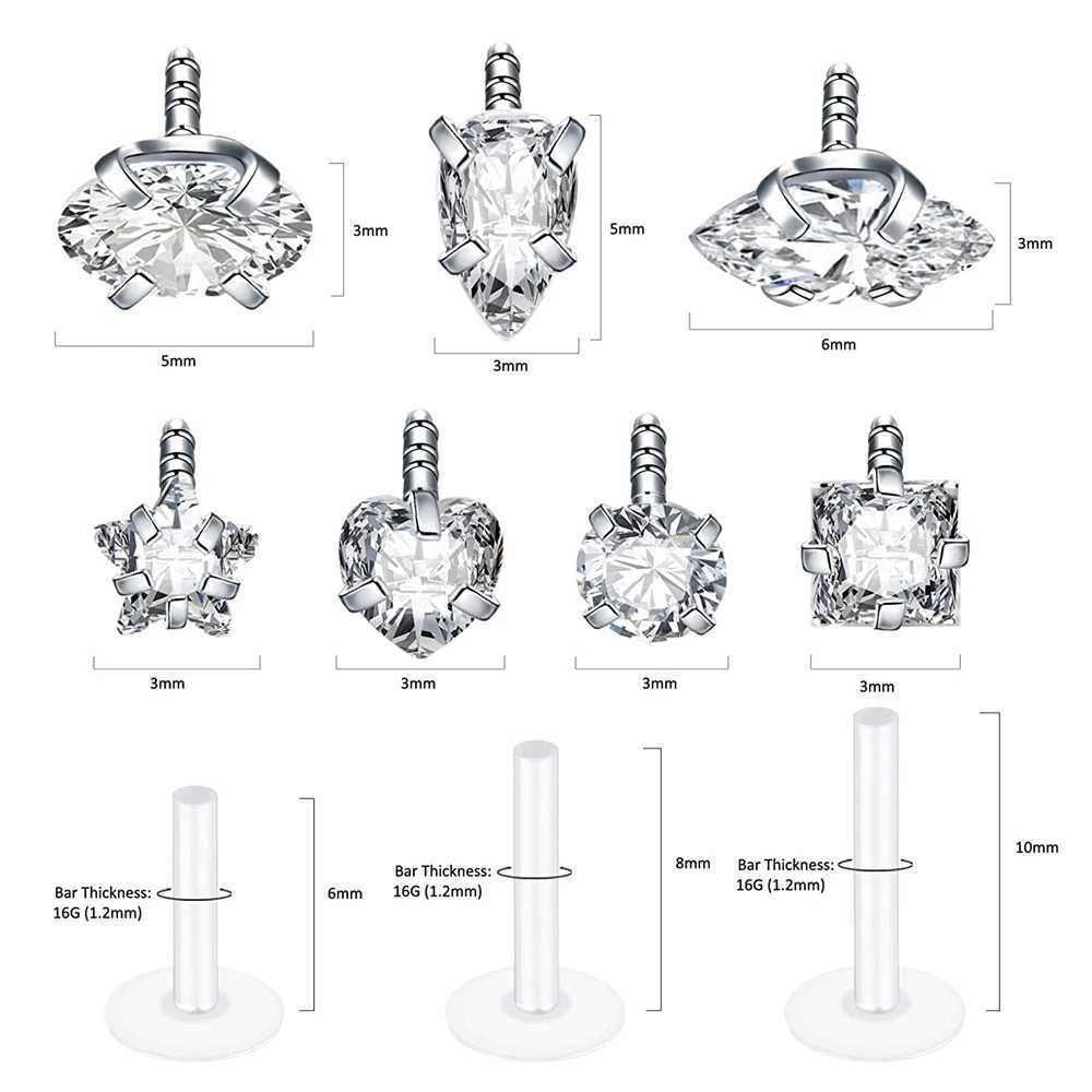 WKOUD 16G Tragus Forward Helix Cartilage Earrings Studs Clear Labret Stud Lip Rings Monroe Piercing Jewelry Y240921
