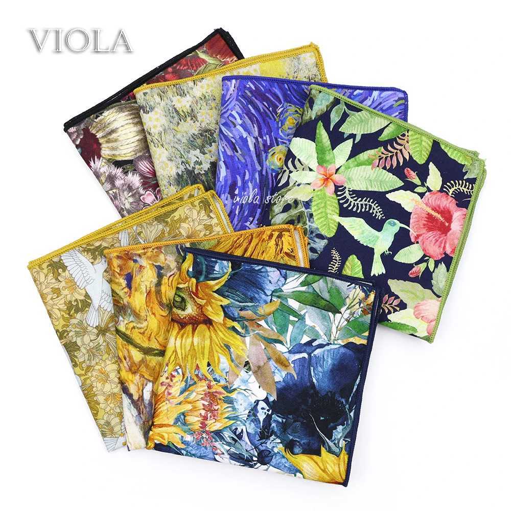 New retro garden oil painting 23cm hand-painted 100% cotton sunflower womens wedding party set pocket square gift accessories W240921