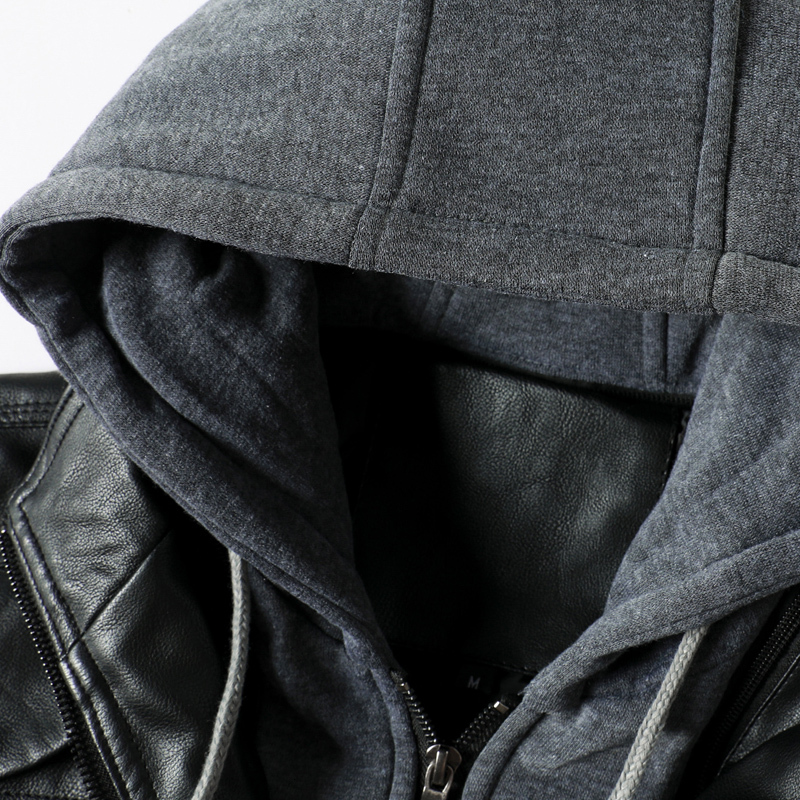 Leather Jacket Motorcycle Slim Fit Hooded PU Coat Top Autumn Winter Casual Windproof Men's Clothing Detachable Hat S-Xxxl