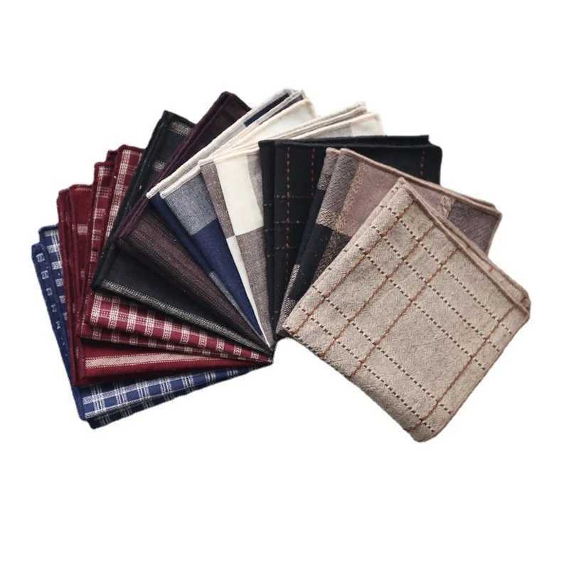 24*24CM Mens Cotton Suit Pocket Square Plaid Striped Plain Handkerchief Simple Casual Towel Bridegroom Wedding Banquet HankyX240921
