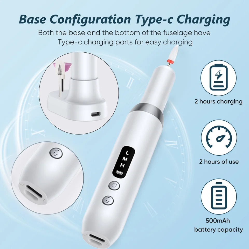 Electric Nail Polisher Drill Bits Professional Nails Grinding Polishing Dead Skin Removal Art Sanding File Pen Manicure Machine 240920