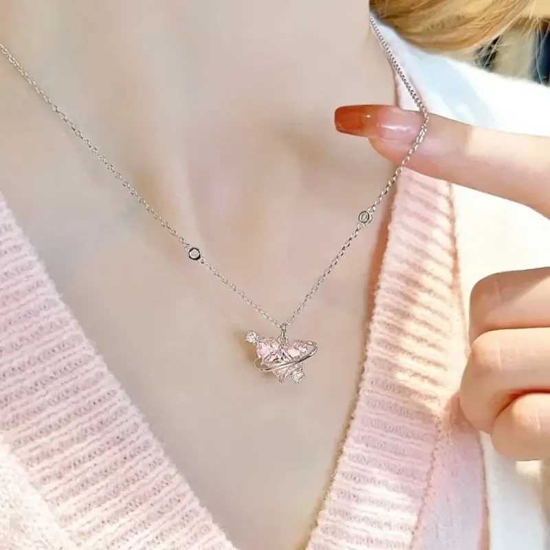2024 New Fashion Trend Y2k Crystal Pink Zircon Heart Pendant Necklace Suitable for Women Girls Elegant and Sweet Punk Party Jewelry W240918