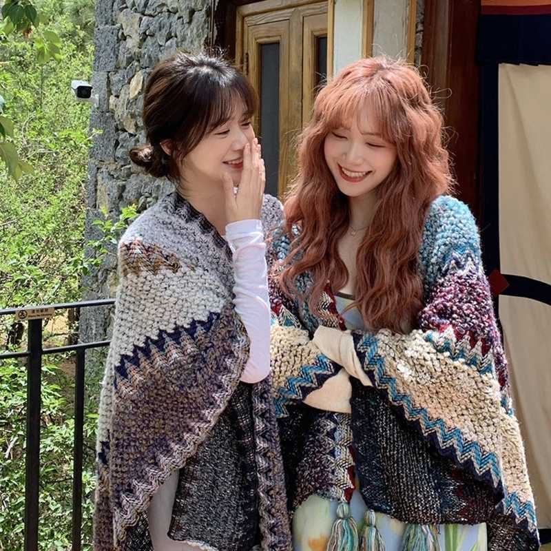Autumn and Winter Ethnic Style Scarf Cloak Dual purpose Shawl Thick Cloak W240921