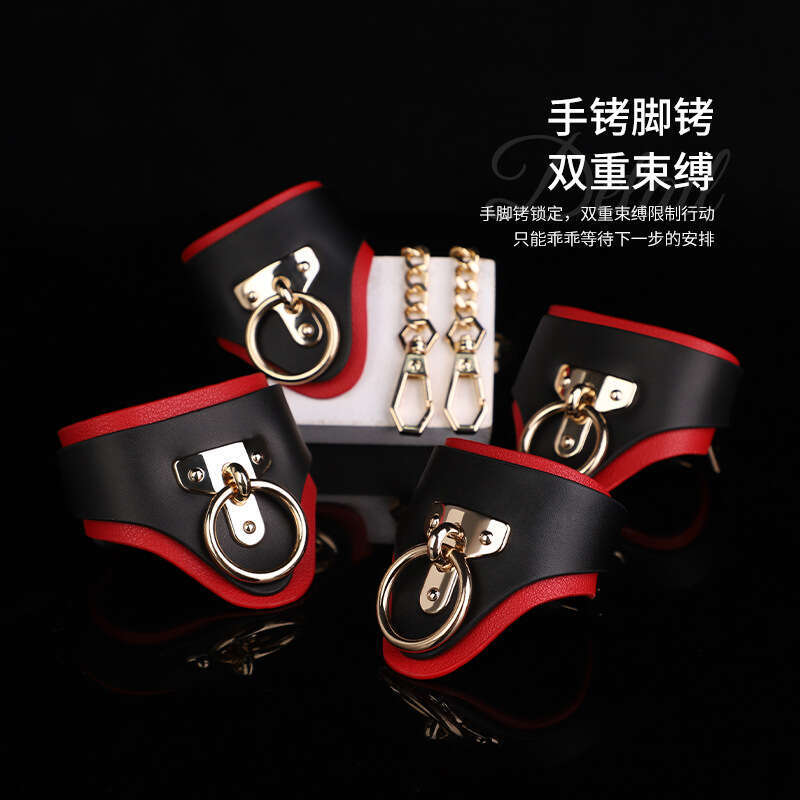 High end SM props, cowhide restraints, handcuffs, black and red genuine leather, erotic handcuffs, foot cuffs, sex training, adult products