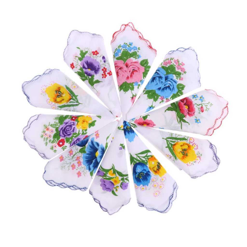 10Pc Vintage Flower Handkerchief Square Hankies Hanky Women Kids GiftX240921