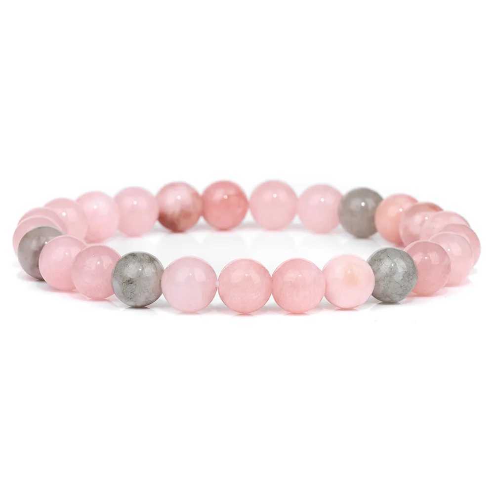 Pink Stone Bracelets 8mm Round Beaded Bracelets Rose Pink Quartzs Cat Eye Reiki Energy Stretch Bangle Jewelry Gifts For WomenX240921