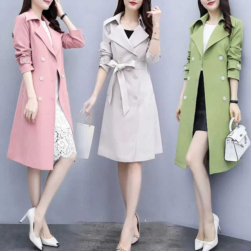2023 New Casual Thin Trench Coat Women Outwear Mid Long Slim Windproof Coat Spring Female Windbreaker Coat Gabardina Mujer M-3XLX240921