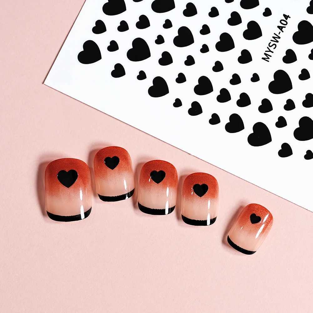 1 Love Heart Design 3D nail sticker suitable for Valentines Day black color heart self-adhesive slider decoration craft W240823