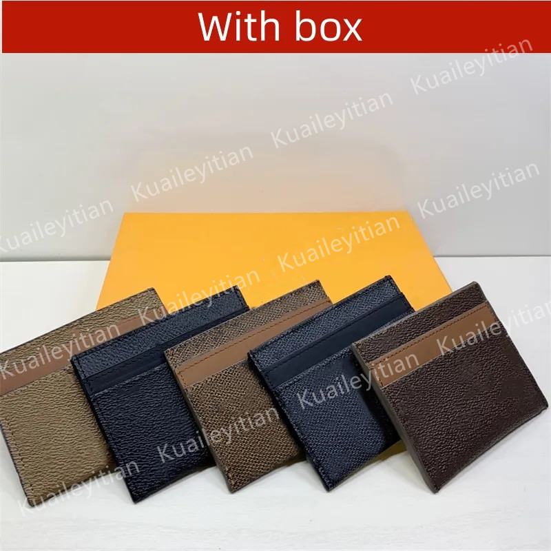 New Designer Card Holder Wallet Short Case Purse Quality Pouch Quilted Leather Womens Men Purses Mens Key Ring Credit Coin Clutch Mini Bag Brown Canvas