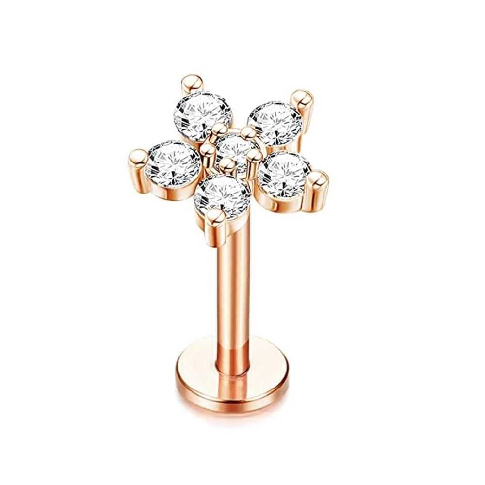 16g Stainless Steel Lip Labret Piercing Crystal Ball Monroe Lip Stud Helix Tragus Conch Piercing Cartilage Earrings Rose gold Y240921