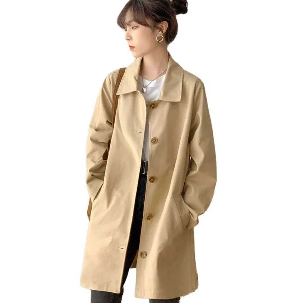 Fashion Womens Trench Coat Korean Style Khaki Spring Autumn Lined Coat Single Breasted Casual Windbreaker Outerwear FemaleX240921