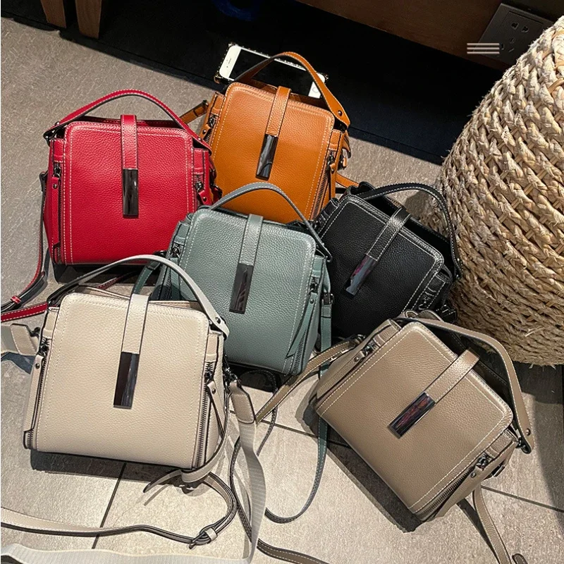 Real Genuine Leather Versatile Fashion Women's Small TLXT Handbag High Quality Shoulder Bag Lady Commuting Crossbody Bucket Bag