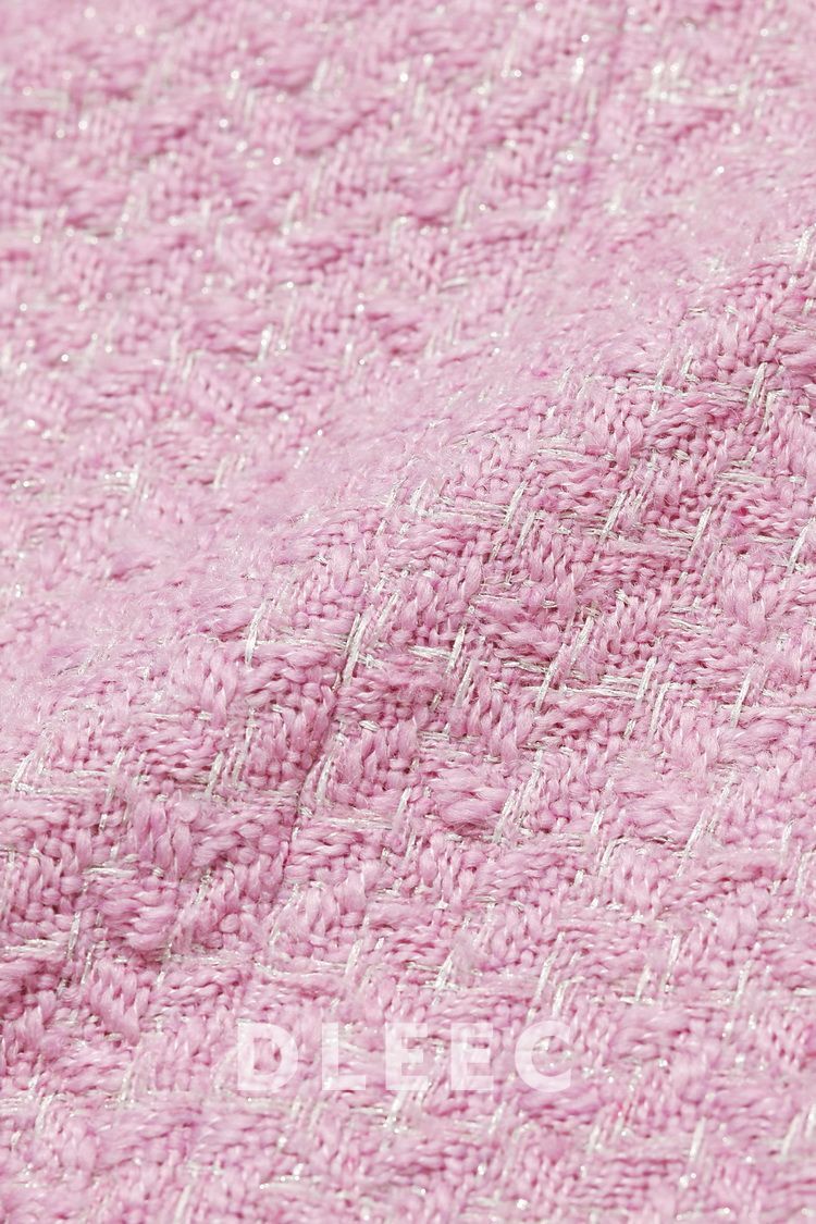 Fashion Korean Tweed Pink Jacket For Women Autumn Winter 2024 New Vintage Long Sleevehigh Quality Coat Female Cloth Outwear Tops