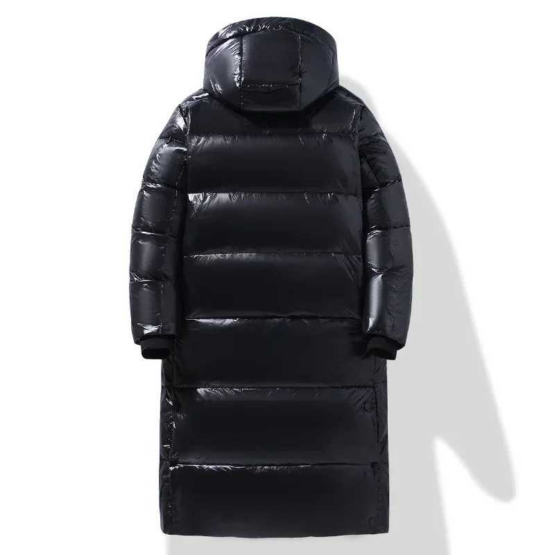 Men's Down Parkas Winter Long Down Jacket Mens High-end Brand Black Gold Glossy Lightweight White Duck Down Coat Women Snow ClothWarm Jacket J240