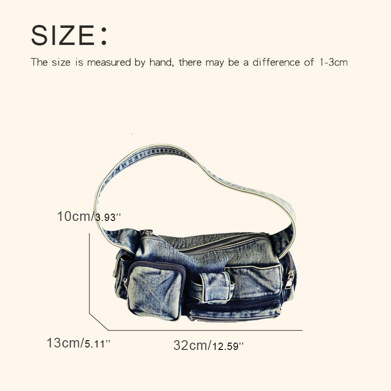 Moto & Biker Pillow Cloth Bags For Women Designer Handbags Purses 2023 New In Denim Washing Y2k Multiple Pockets Shoulder