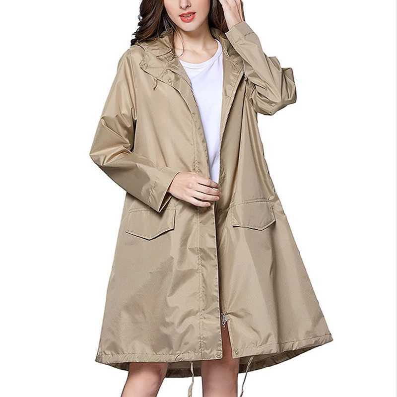 Fashion Women Rain Coat Solid Color Portable Outdoor Hiking Zipper Long Poncho Rain Jacket Cover Waterproof Hooded RaincoatX240921
