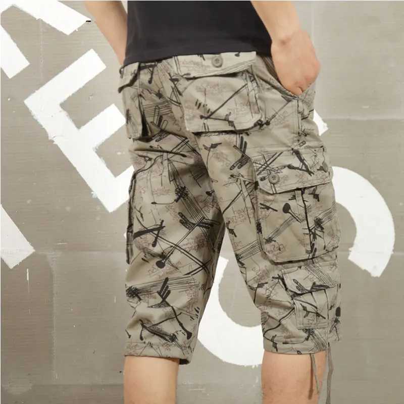 Camouflage Long Length Cargo Shorts New Men Summer Casual Cotton Hot Breeches Baggy Multi Pocket Capri Pants Tactical ShortX240921
