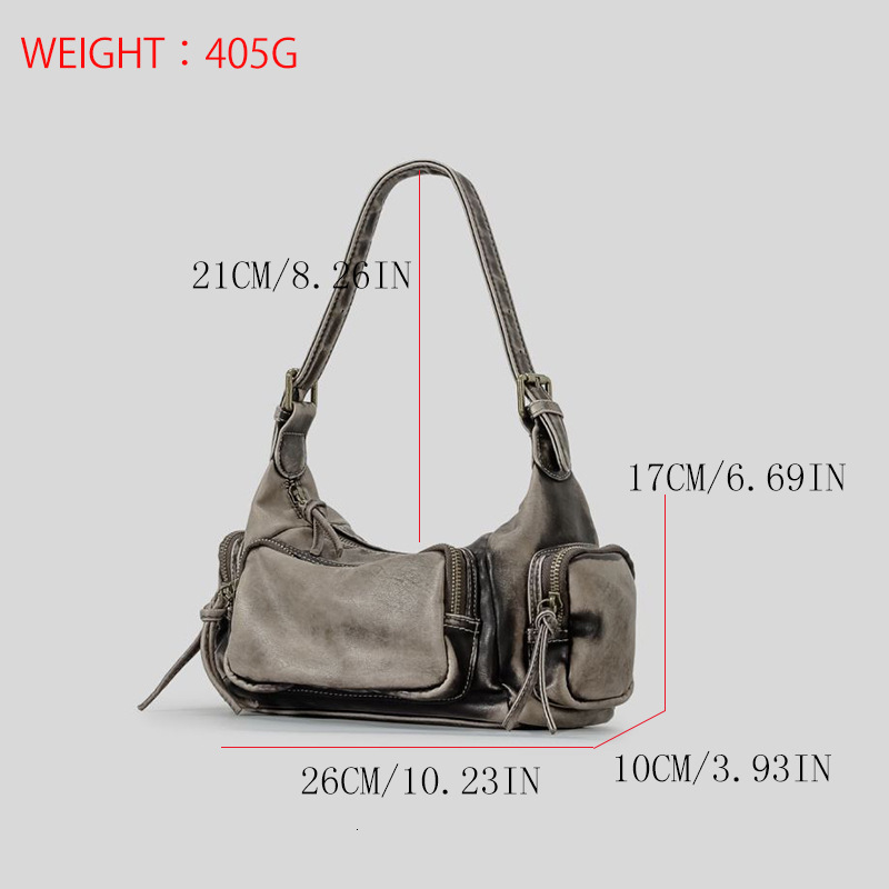 Vintage Motorcycle Women Punk Shoulder Bags For Girls Soft Pu Leather Handbags Fashion Retro Armpit Bag 2024