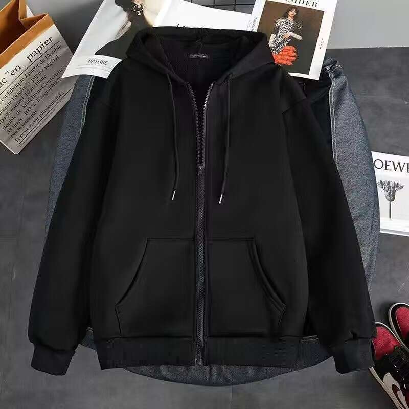 Spring And Autumn Open Hoodie Men's Plush Casual Hoodie Trendy Sports Obesity Large Hong Kong Style Jacket Loose