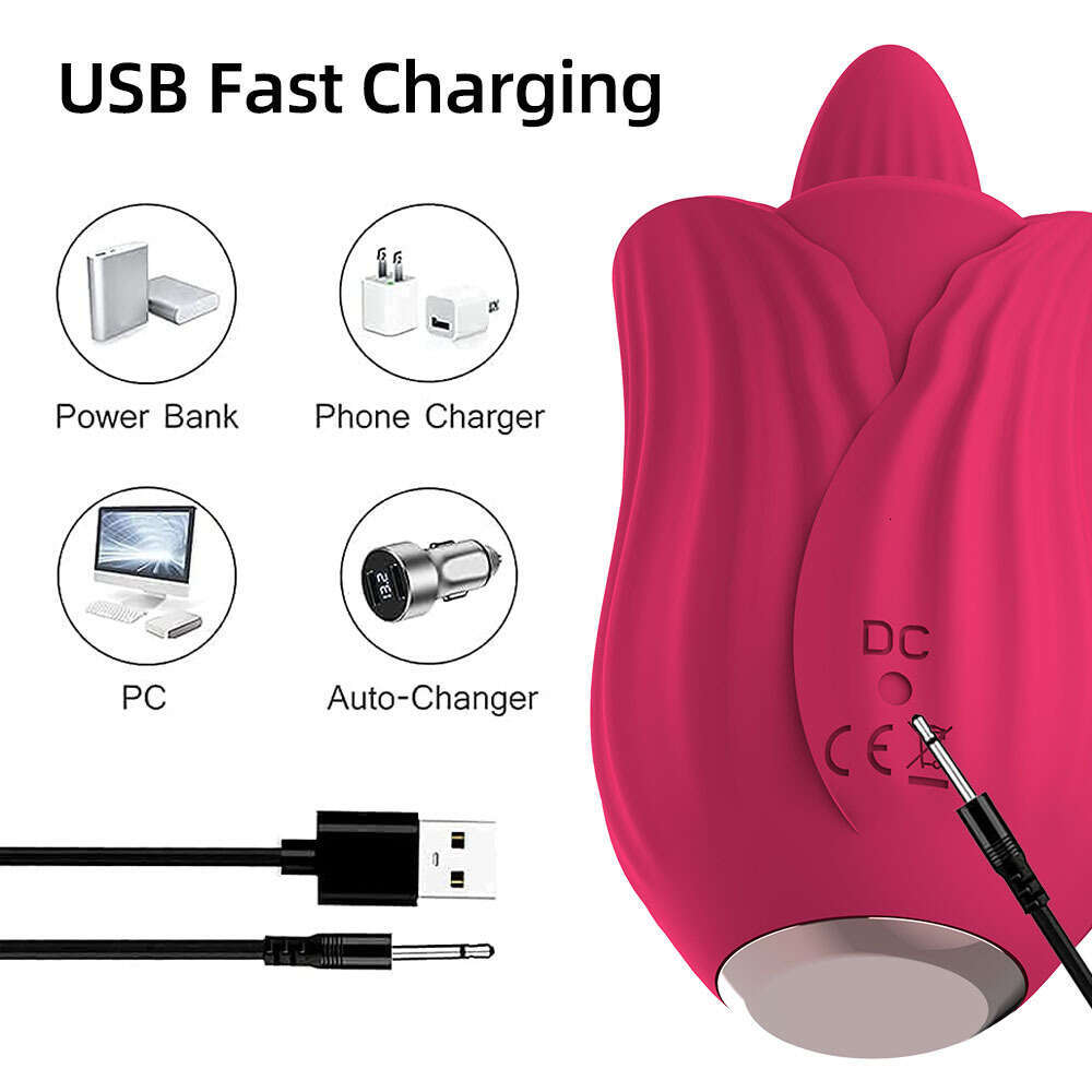 USB vibrating tongue licking vibrator, rose tongue shape vibrator