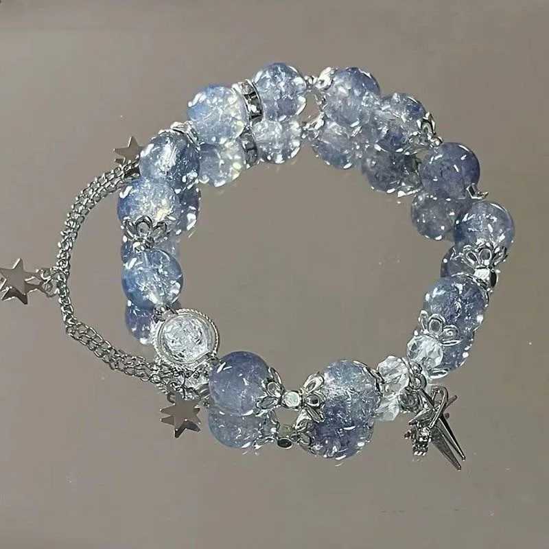 Niche Design Gradient Blue Crystal Beads Bracelet For Women Girls Korean Sweet Star Tassel Bracelet Friendship Jewelry GiftsX240921