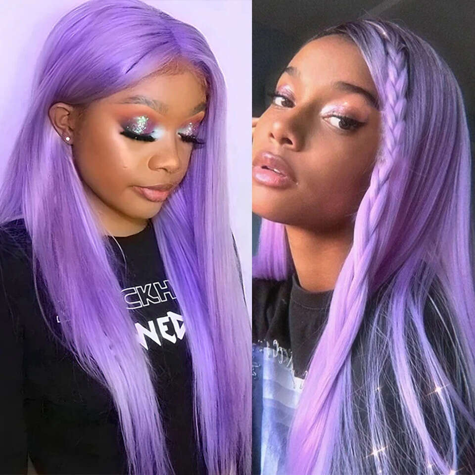 Staright Light Purple13x4 Frontal 100% Human Hair Brazilian Wigs On Sale Purple HD Lace PrePlucked For Women