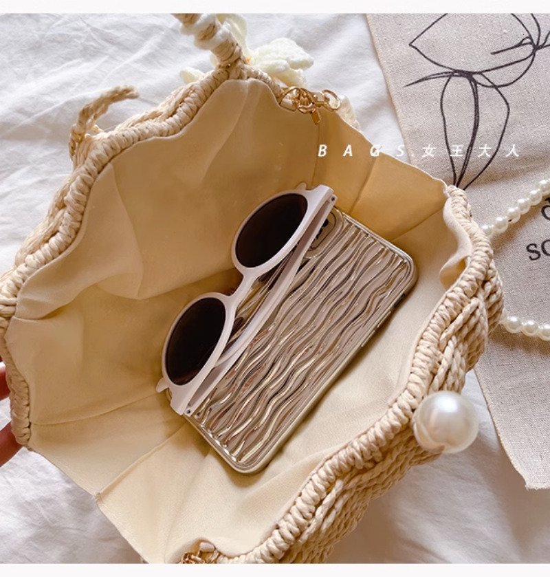 Shell Rattan Straw Diagonal Cross Small Bag, Cute Fairy Change, Mobile Phone, Fashionable Woven Beach Bag