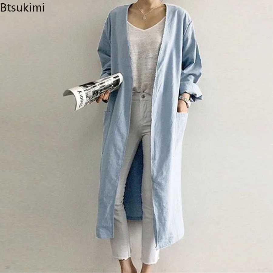 2024 New Womens Simple Temperament Cardigan Solid Long Trench Coats Fashion Casual V-neck Kimono Tops Women Long Jackets RobeX240921