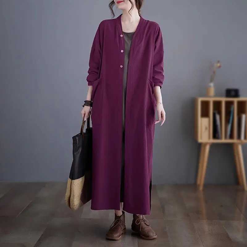 2023 Autumn New Art Retro Cotton Linen Shirts For Women Casual Windbreaker Loose Cardigan Simple Coat Retro Robe Tops Z2857X240921
