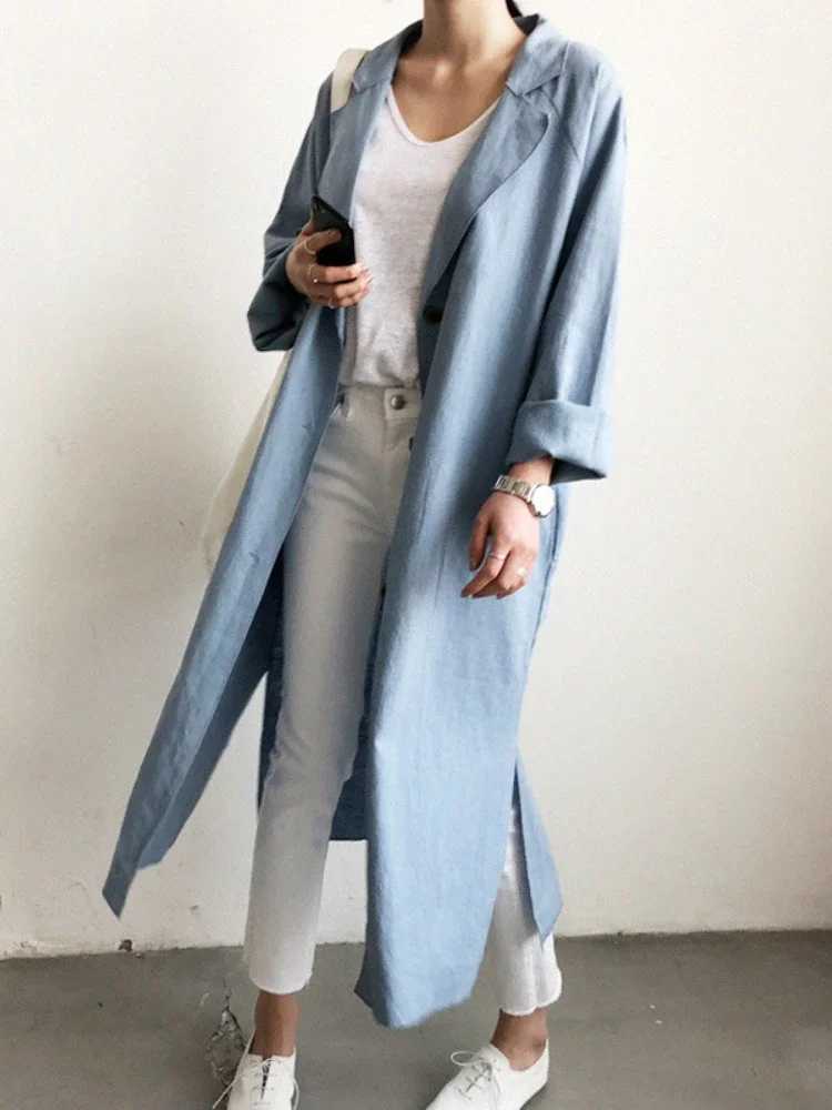 Trench Coat Suit Collar Single-breasted Solid Color Long Coat Women Fashion Elegance Leisure Womens Clothing New in OuterwearsX240921