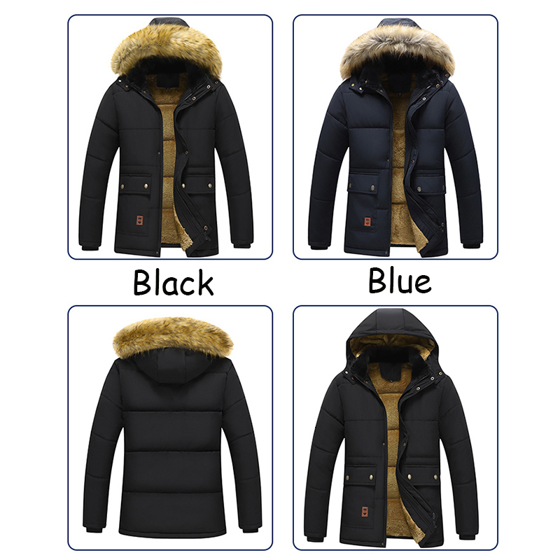2023 Winter New Men Windproof Fleece Warm Thick Parkas Coat Mens Fashion Hooded Casual Outwear Detachable Hat Jacket Male