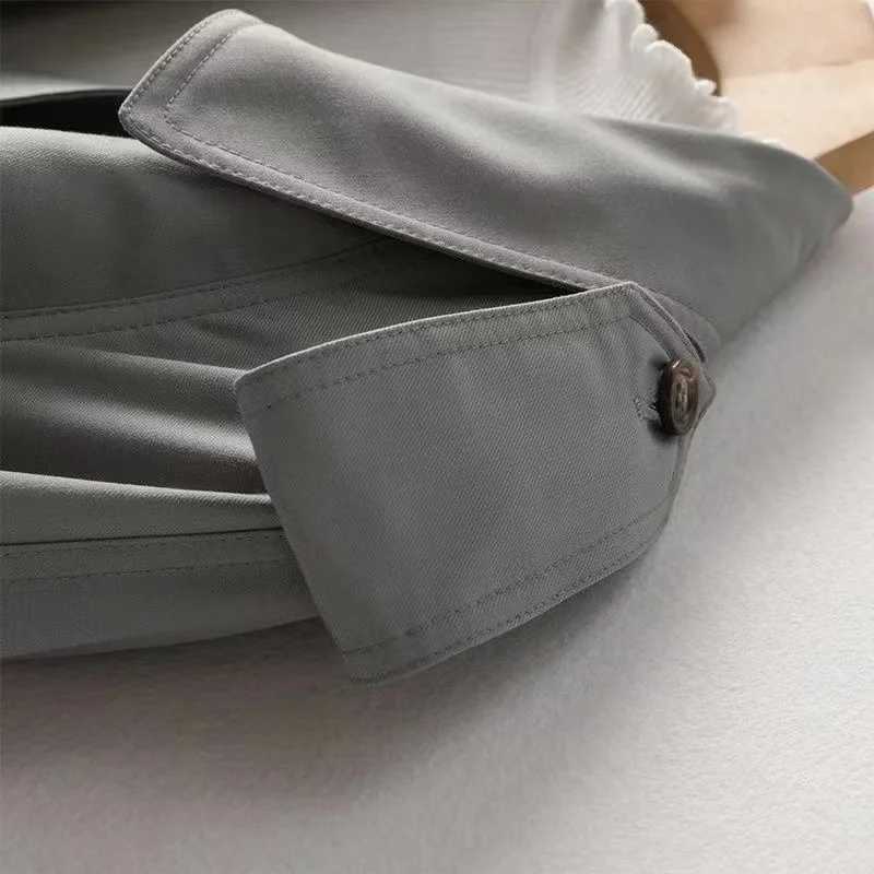 Spring Autumn Casual Mid-length Trench Coat 2024 Women With Sashes Double-breasted Lapel Female Windbreaker Gray OuterwearX240921