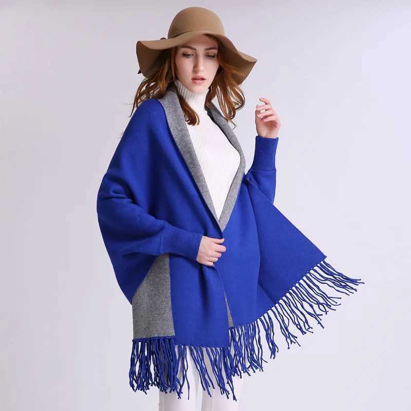 Womens raincoat with sleeves tassel knit shawl plus size cardigan winter long coat MUJI W240921