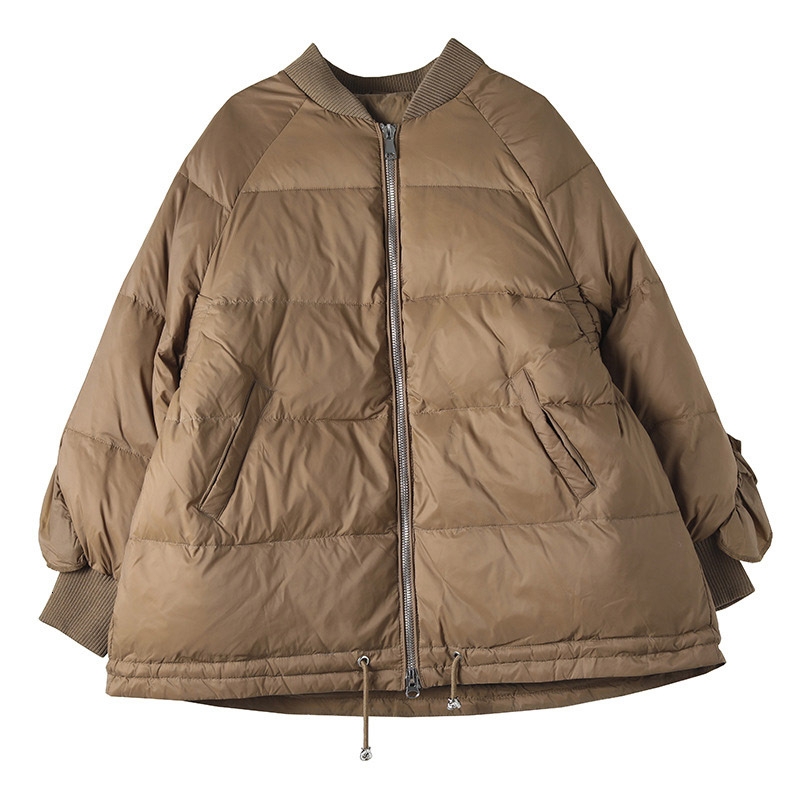 Schinteon Korean Style Women White Duck Down Jacket Loose Over Size Autumn Winter Warm Outwear Coat Ruffles Sleeves New