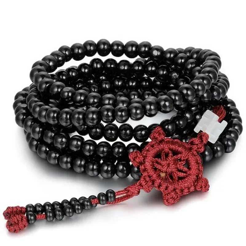 Natural Sandalwood Bracelets Men Buddhist Buddha Meditation Bead Bracelet for Women Prayer 216 Beads Rosary Hanging DecorationX240921