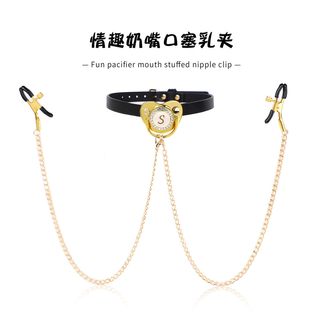 Couple sex training SM props, diamond encrusted pacifier, fun mouth plug, fun chain nipple clip, alternative adult customization
