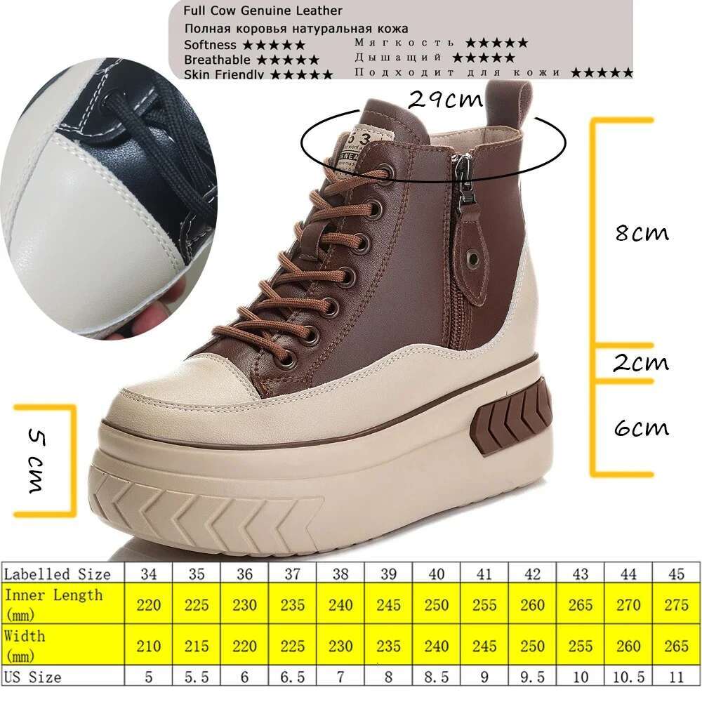 Fujin High Top Women Genuine Leather 8cm Platform Boots Wedge Hidden Heel Autumn Warm Fur Winter Shoes Sneakers