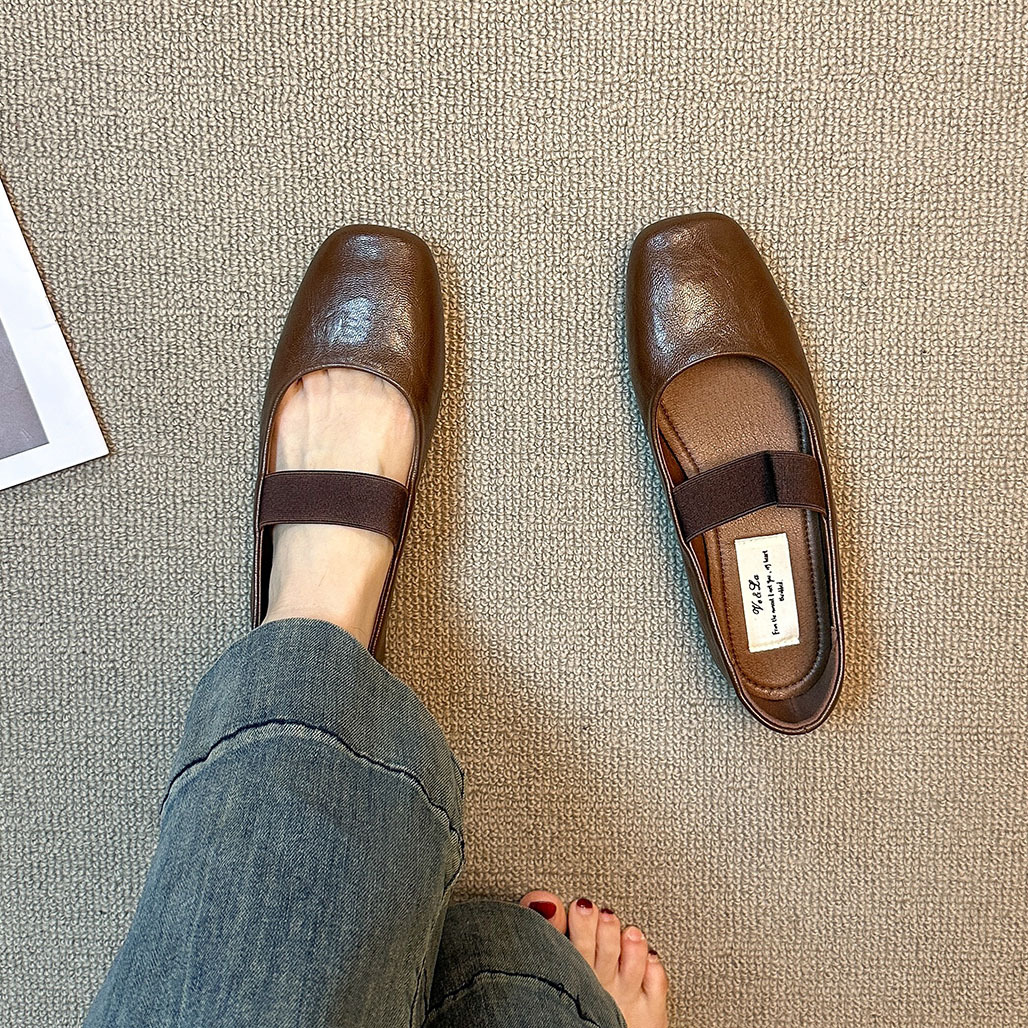 Casual Comfort Square-Toe Flat Shoes: Vintage Style for Women, Slip-on, Soft Sole, Versatile - Black 9beb