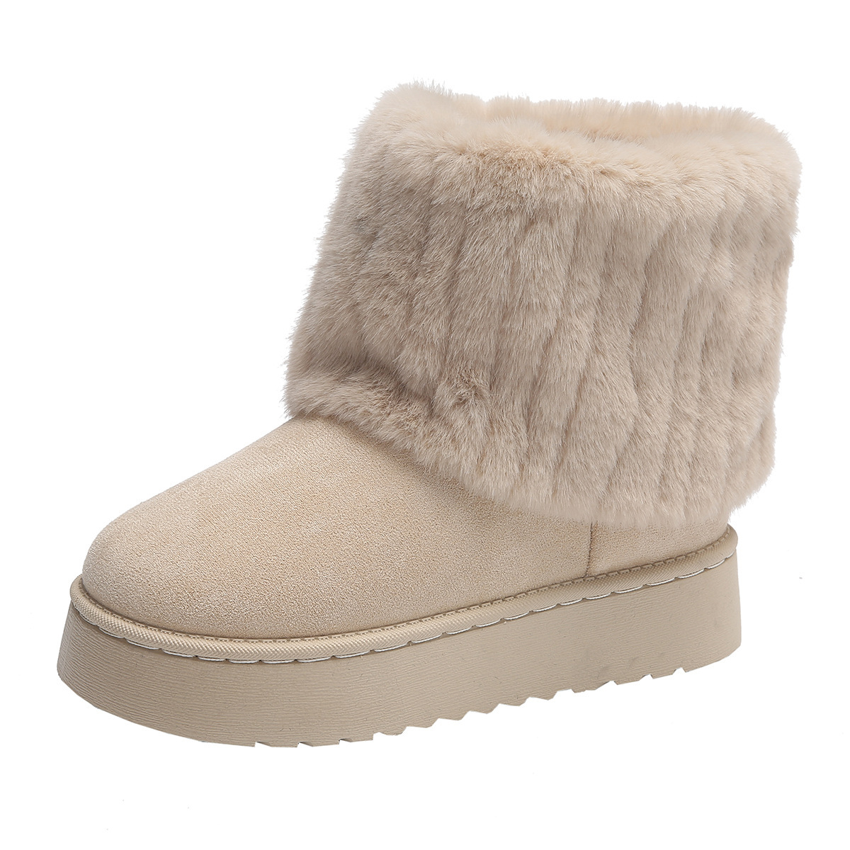 2024 Designer New Fur Striped Decoration Women Snow Boots Suede Autumn Winter Casual Thick Sole Midsole Warm And Comfortable Cotton Shoes