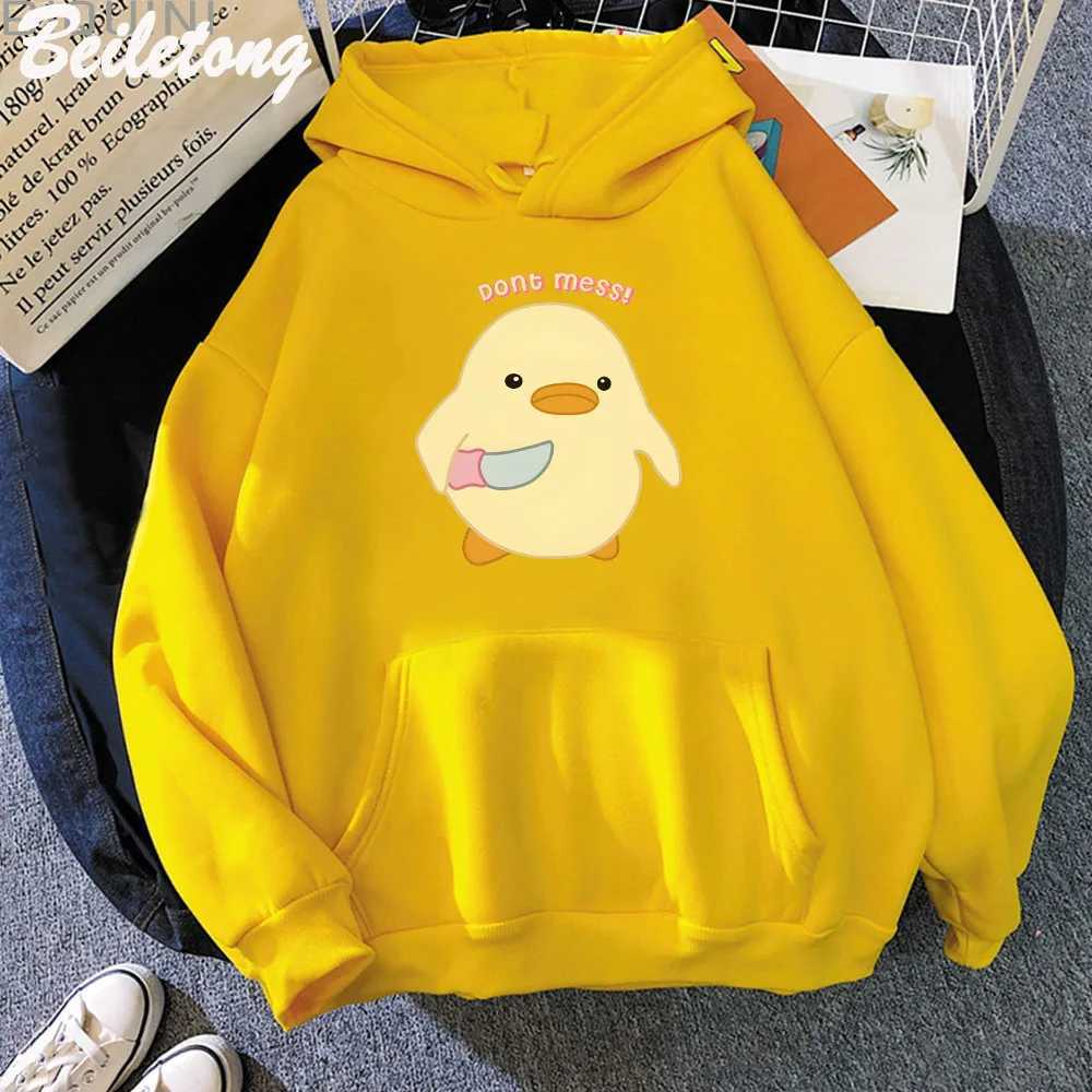Dont Mess Duck Holding Knife Kawaii Cartoon Printed Hoodie Plus Size Creative Sportswear Harajuku Womens Long Sleeve Street Clothing W240921