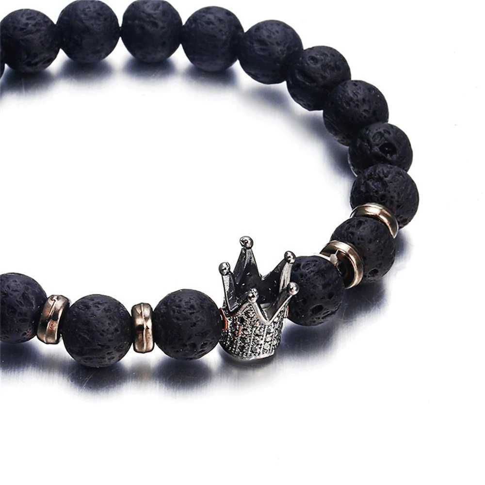 Classic Black Volcano Stone Bracelet with Textured Punk Charm Bracelet Unisex Style Mens and Womens Suitable BraceletsX240921