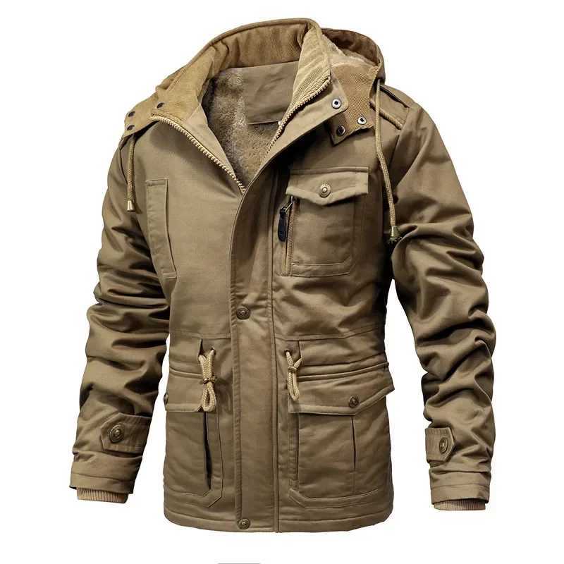 New mens outdoor tools mens military jacket multi pocket winter jacket hooded casual park wool jacket casual jacket W240920