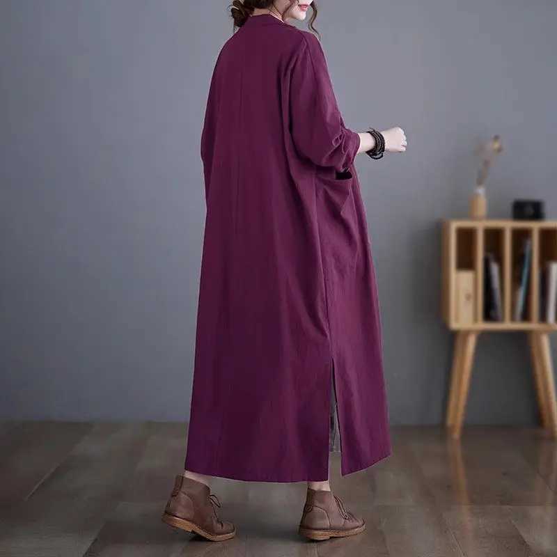 2023 Autumn New Art Retro Cotton Linen Shirts For Women Casual Windbreaker Loose Cardigan Simple Coat Retro Robe Tops Z2857X240921